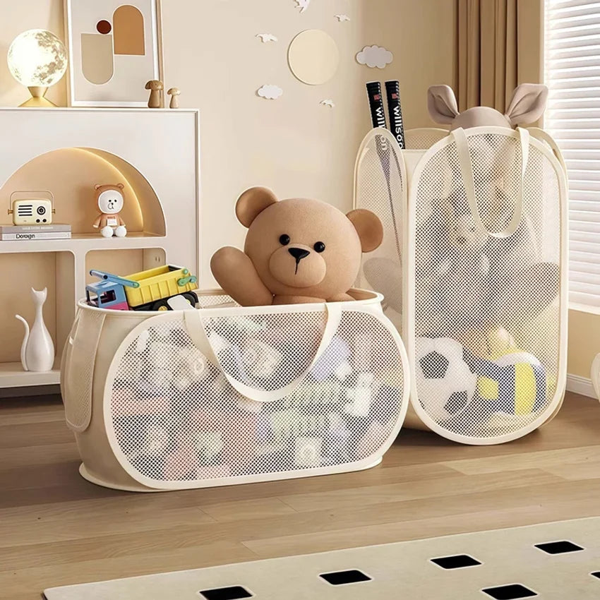 Large Foldable Kids Toy Storage Basket – Breathable Mesh Bin