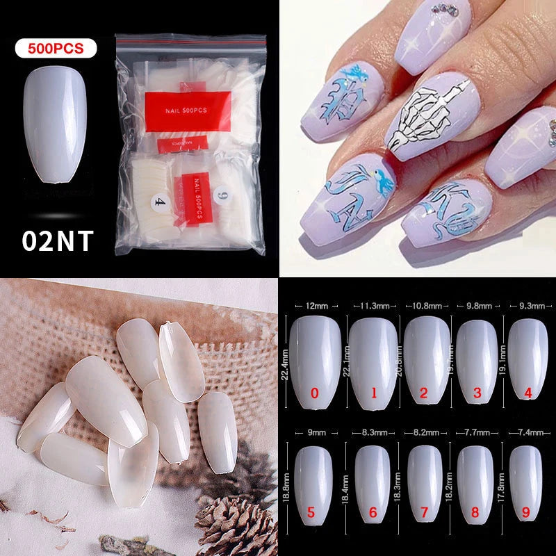 500pcs French Acrylic Nail Tips – Coffin Stiletto Full/Half Cover