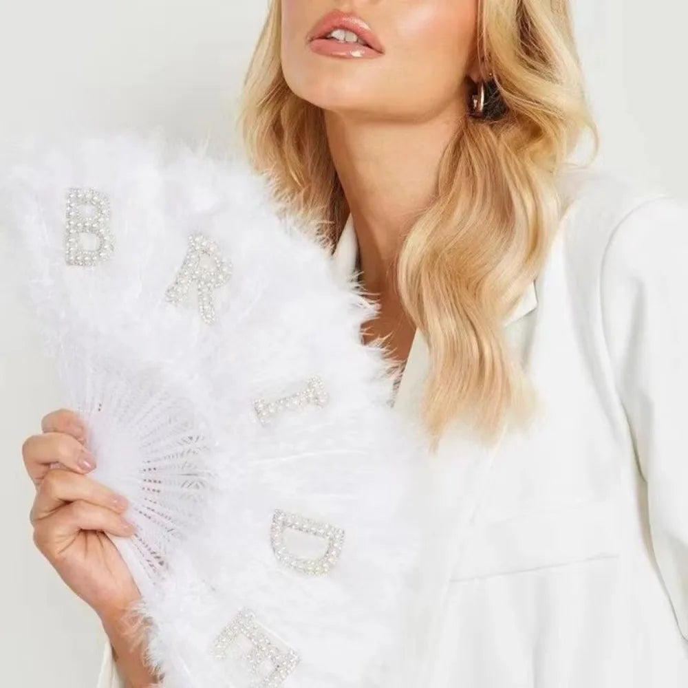 White Feather Folding Fan – Handmade Bridal Wedding Accessory