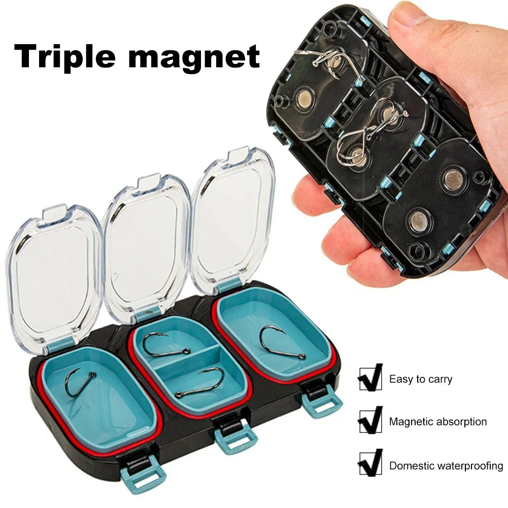 Magnetic Waterproof Fishing Tackle Box – 3 Grid Hook Storage