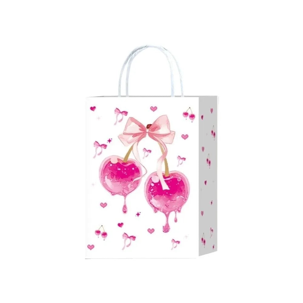 5-Pack Pink Kraft Paper Gift Bags with White Bow – Birthday Party