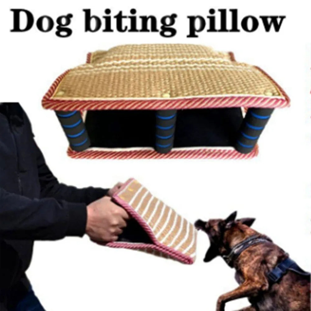 Dog Bite Pillow Tug Pad – Rough Woven Linen Multi-Handle Trainer