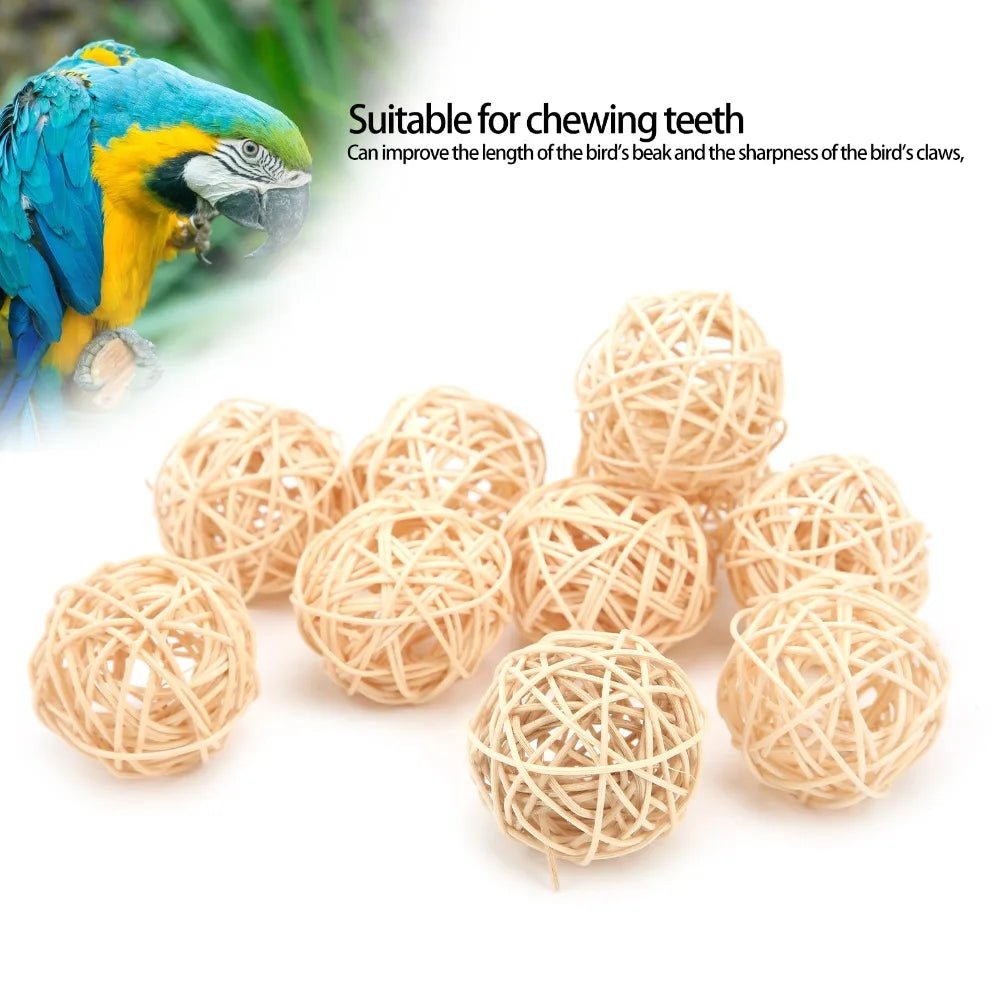 10-Pack Handwoven Rattan Chew Balls for Birds & Small Pets 5cm