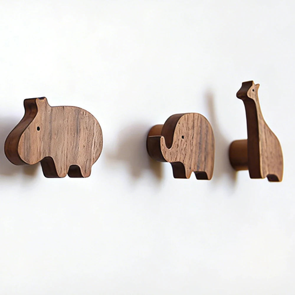 Walnut Wood Animal Wall Hooks – Kids Room Coat & Key Hanger