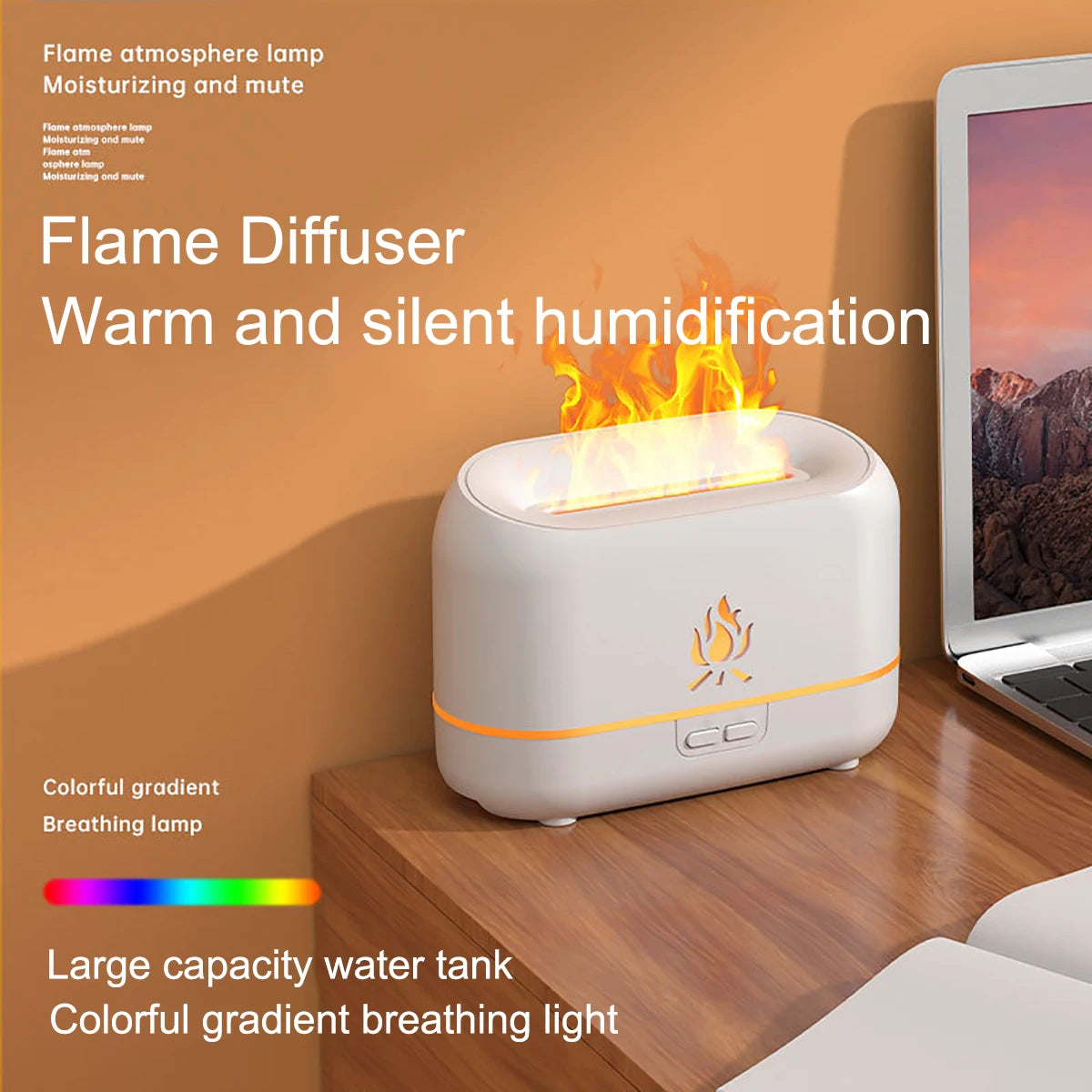 RGB Flame Aroma Diffuser Humidifier – 7-Color USB Night Light