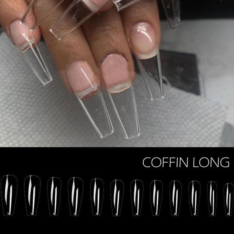 240pcs Clear False Nail Tips – Stiletto Coffin Full Cover Set