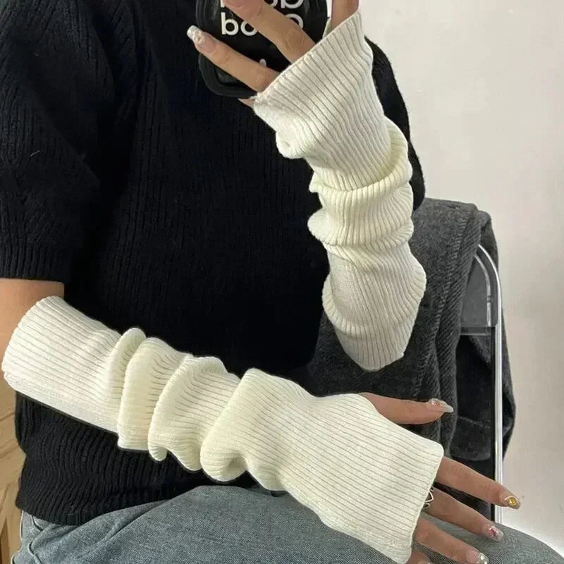 Women Y2K Fingerless Knit Mittens & Arm Warmers – Punk Gothic