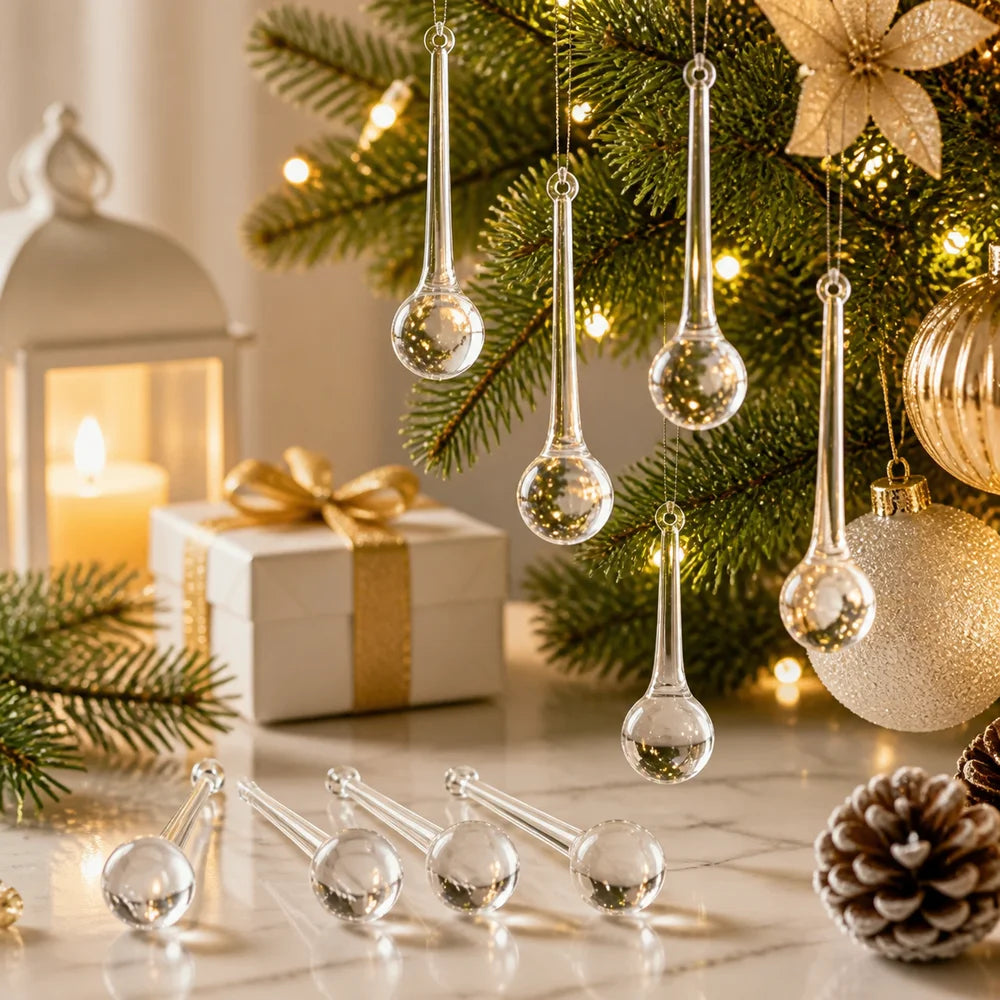 10PCS Teardrop Crystal Christmas Tree Hanging Pendants Ornaments