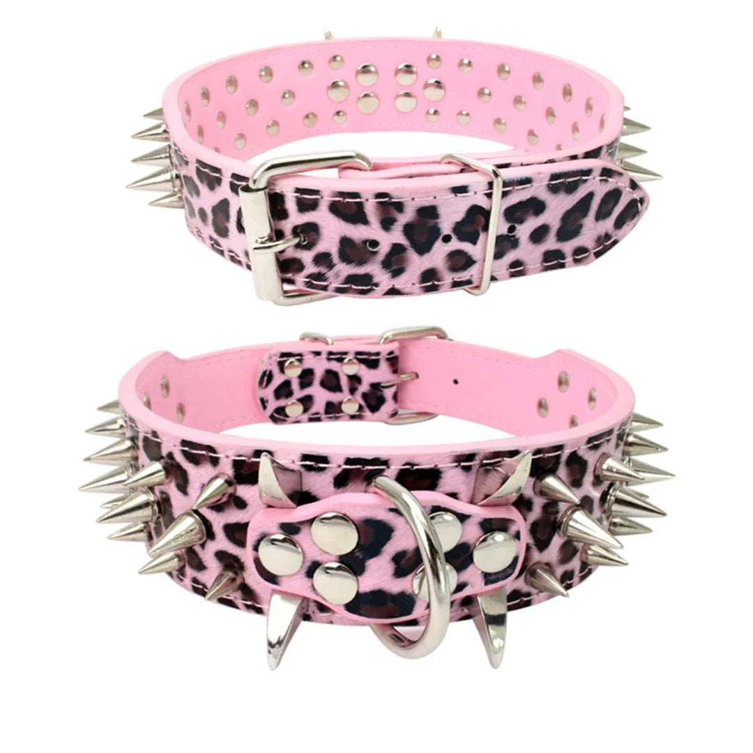 Spiked Studded Leather Dog Cat Collar – Adjustable Pet Necklace