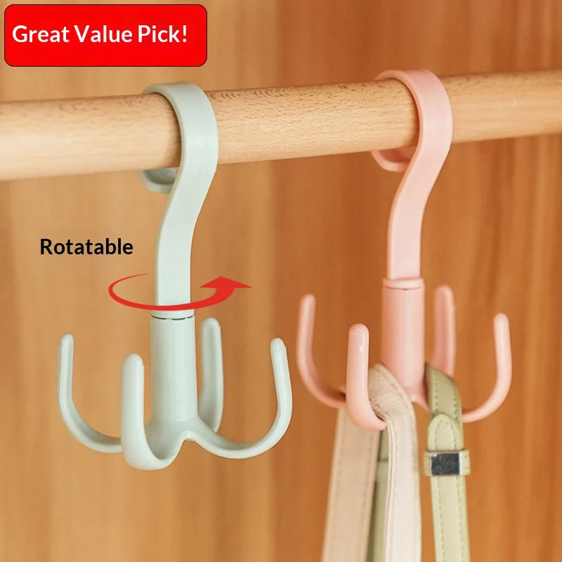 Rotatable 4-Claw Closet Hook Hanger for Bags Hats Belts Scarves