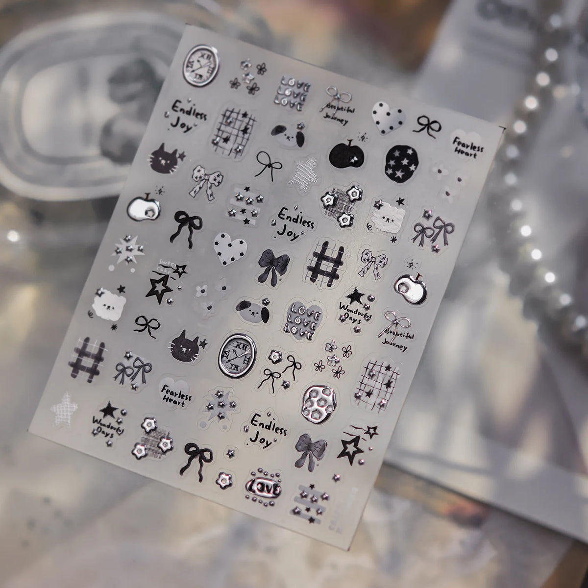 Rabbit Nail Art Stickers – Black White Silver DIY Decals