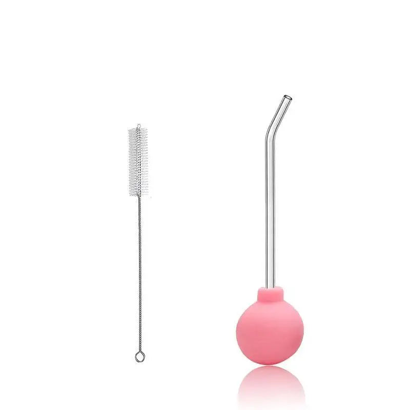 Silicone Irrigation Bulb Syringe with Curved Steel Tip & Brush