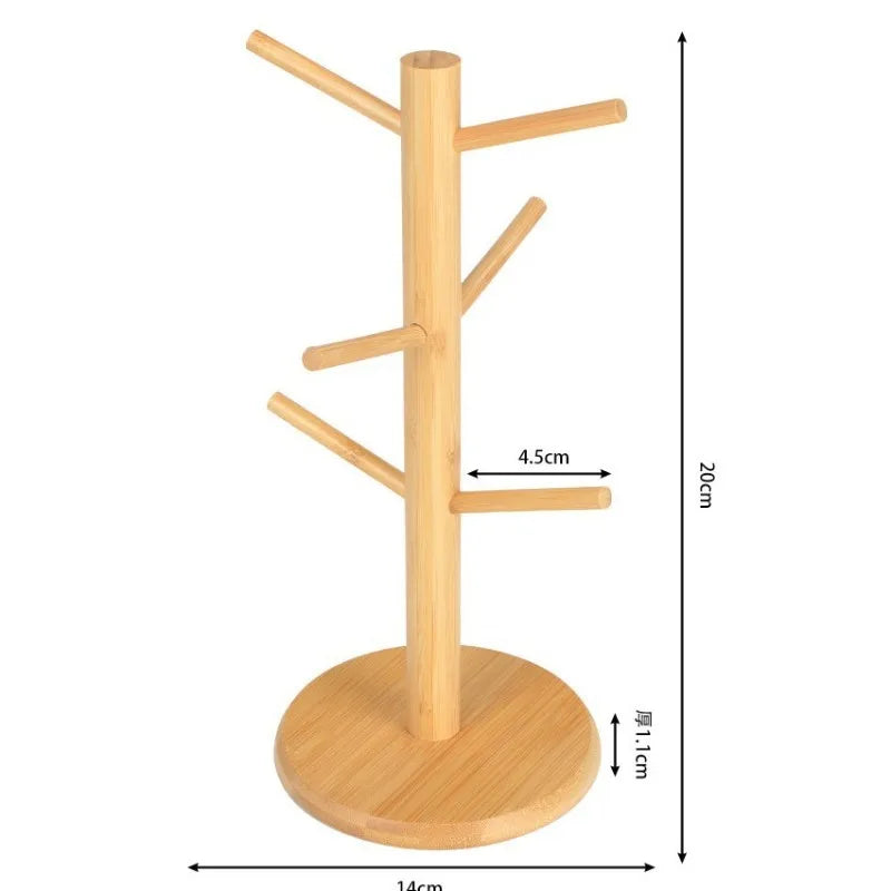Bamboo Cup Holder with Hooks – Kitchen & Office Organizer
