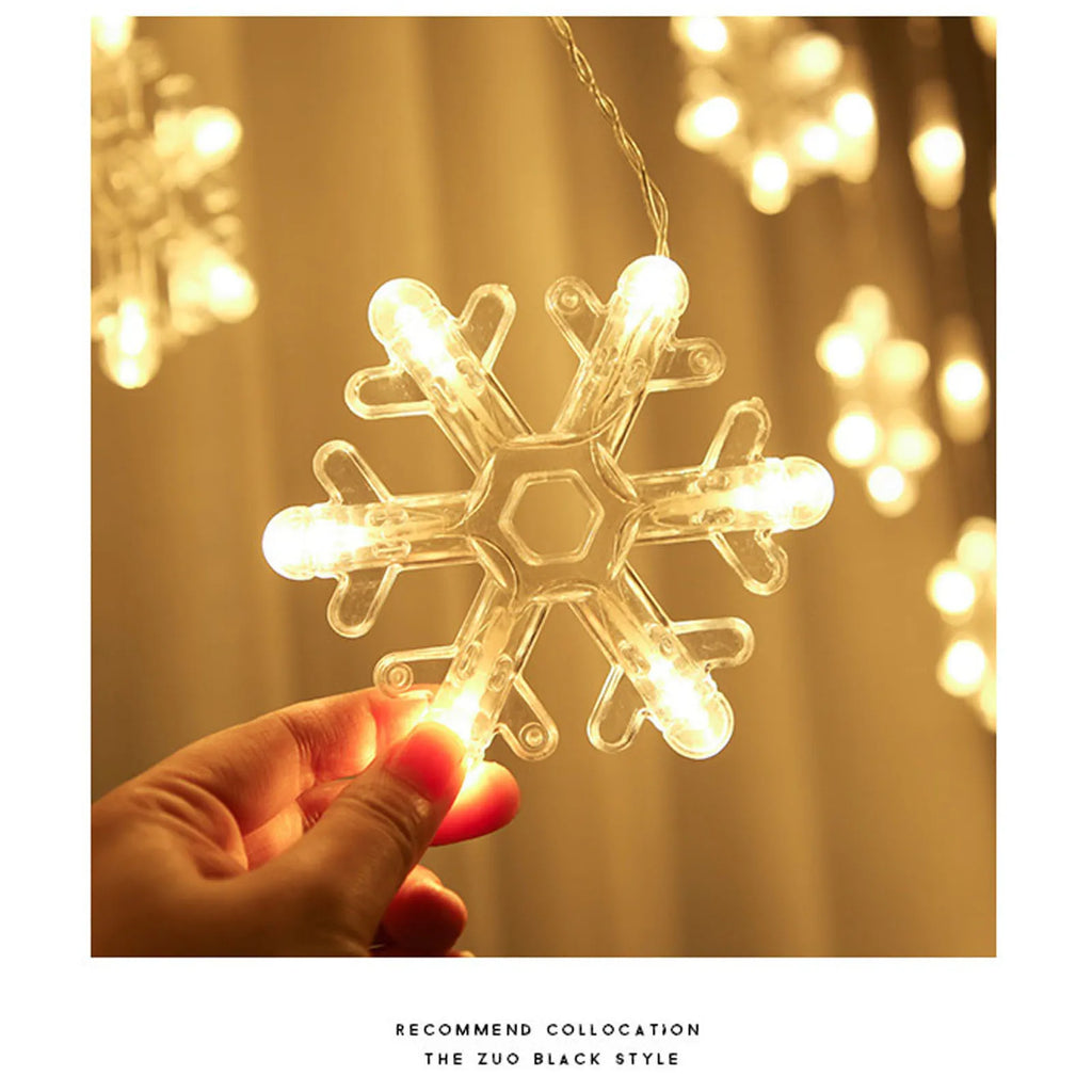 Snowflake Curtain String Lights – Christmas Indoor Outdoor Decor