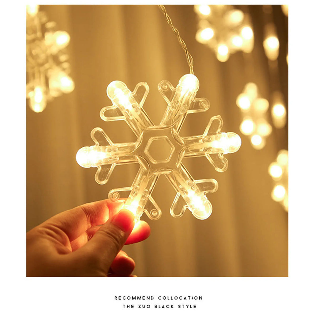 Snowflake Curtain String Lights – Christmas Indoor Outdoor Decor