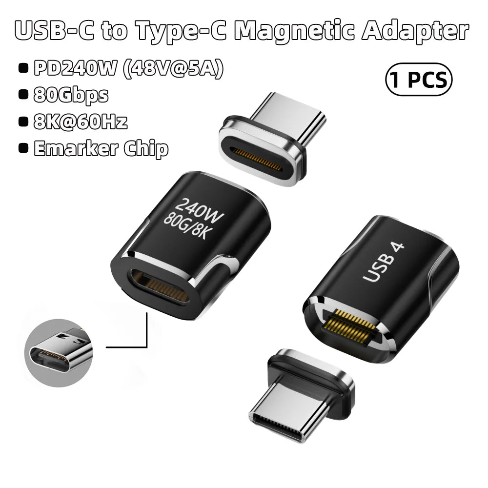 240W Magnetic USB-C Adapter – USB4 80Gbps 8K Fast Charge