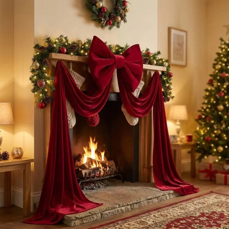Large Velvet Christmas Tree Bow with Long Tails – 6 Pack