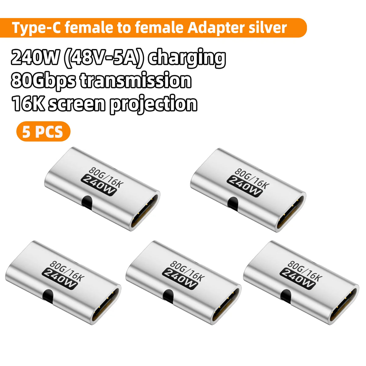 USB4 80Gbps USB-C Female to Female Adapter – 240W, 8K@60Hz