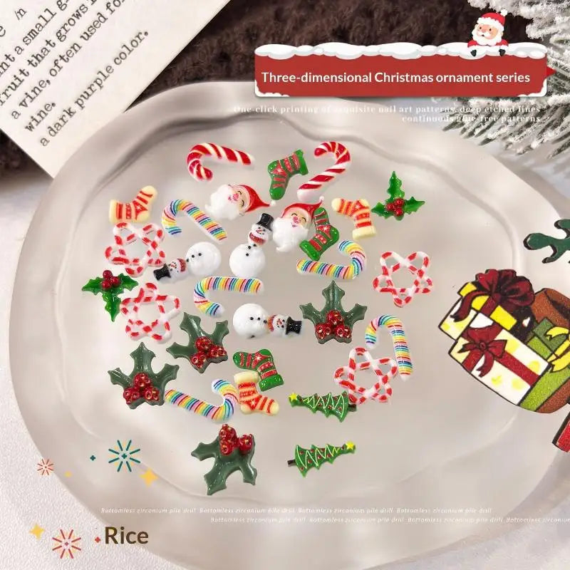 100Pcs 3D Snowman Elk Nail Art Charms DIY Craft Accessories