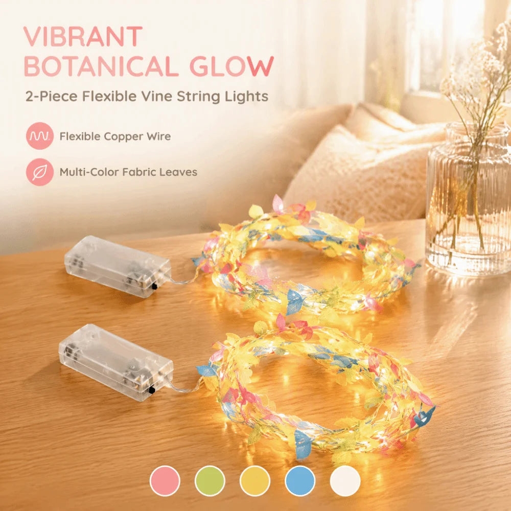 2-Pack Fabric Leaf Vine LED String Lights – 20 LEDs, 2m