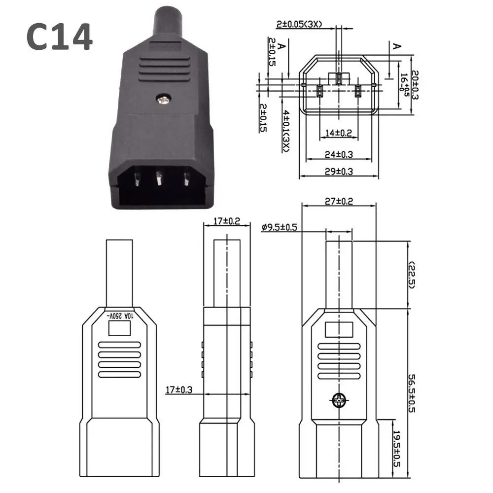 C13 C14 Rewirable AC Power Connector 3-Pin 10A 250V Plug Socket