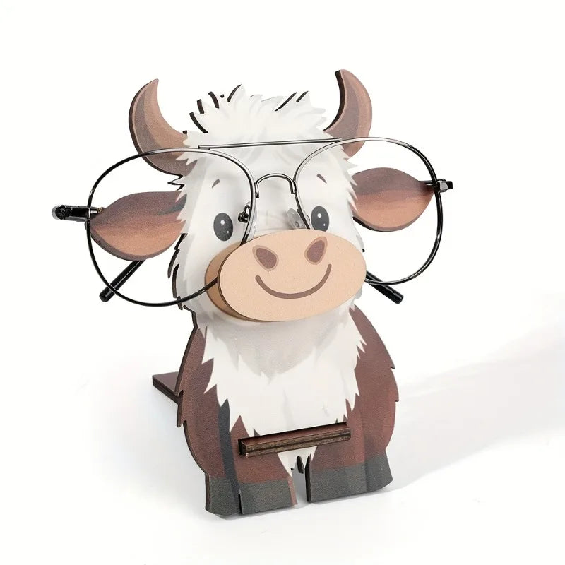 Wooden Highland Cow Eyeglass Stand – Cute Desktop Display