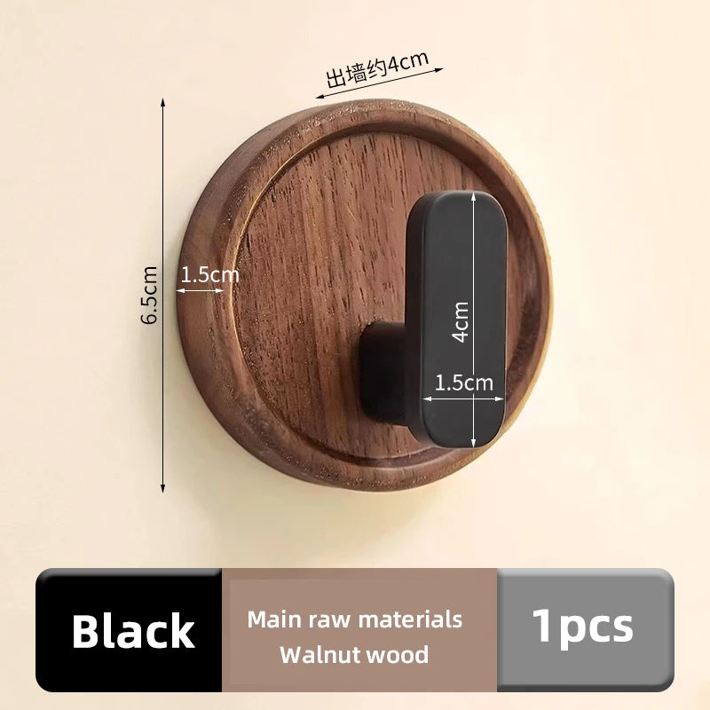 Walnut Wood Wall Hook – No-Drill Coat & Towel Hanger