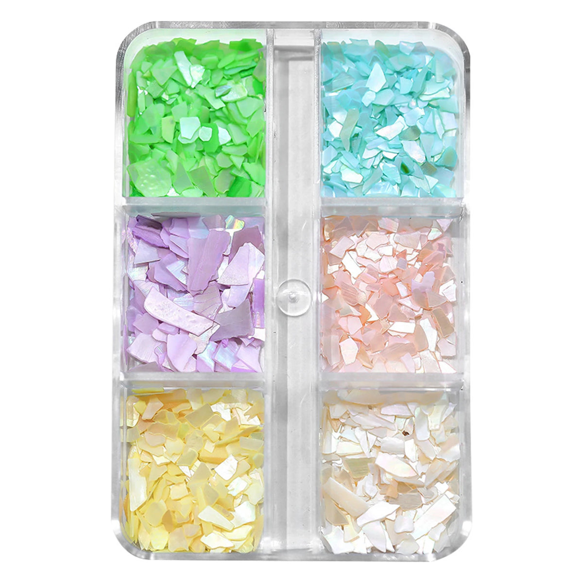 6-Grid Abalone Shell Nail Art Iridescent Pearl Flakes Manicure Set