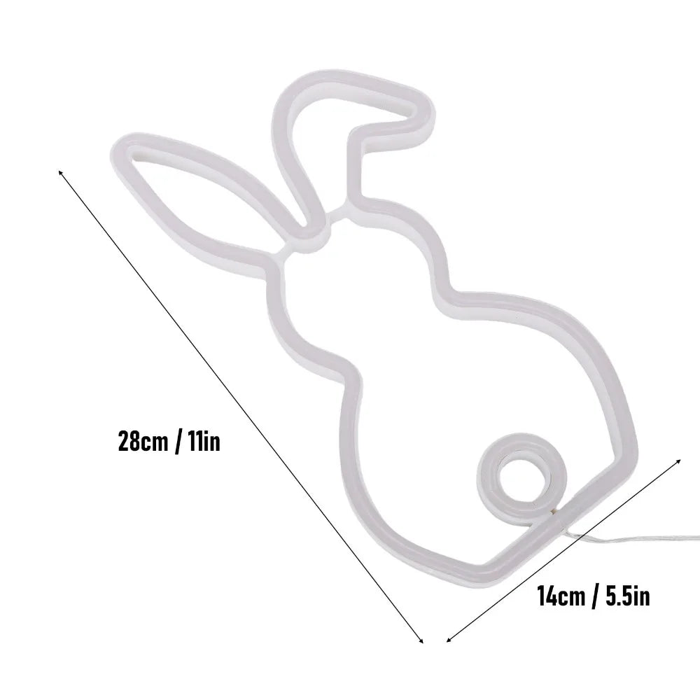 LED Bunny Neon Sign USB Battery Powered Wall Decor Light