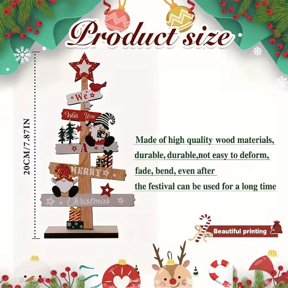 Wooden Christmas Tree Desktop Ornament – Multicolor Xmas Decor