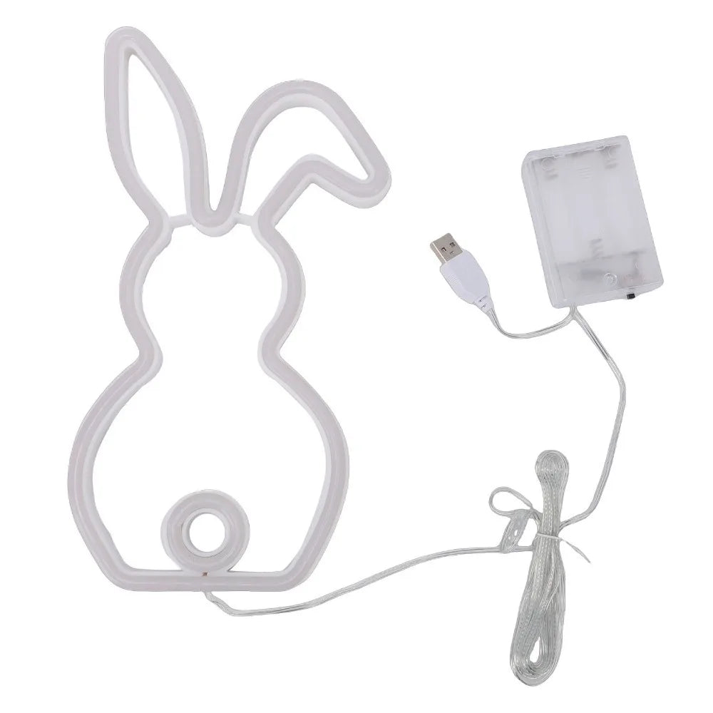 LED Bunny Neon Sign USB Battery Powered Wall Decor Light