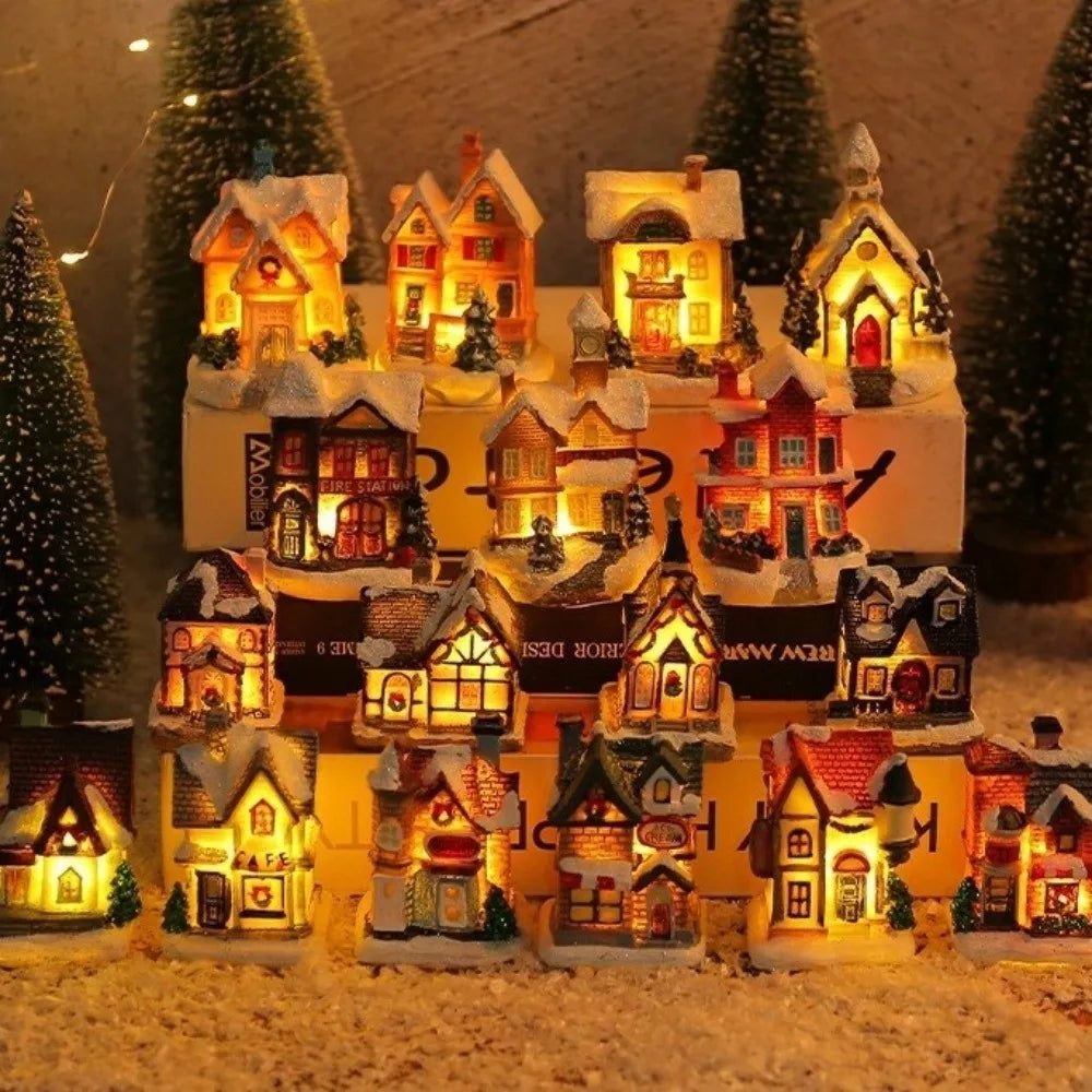LED Christmas Village House Ornament – Resin Miniature Decor