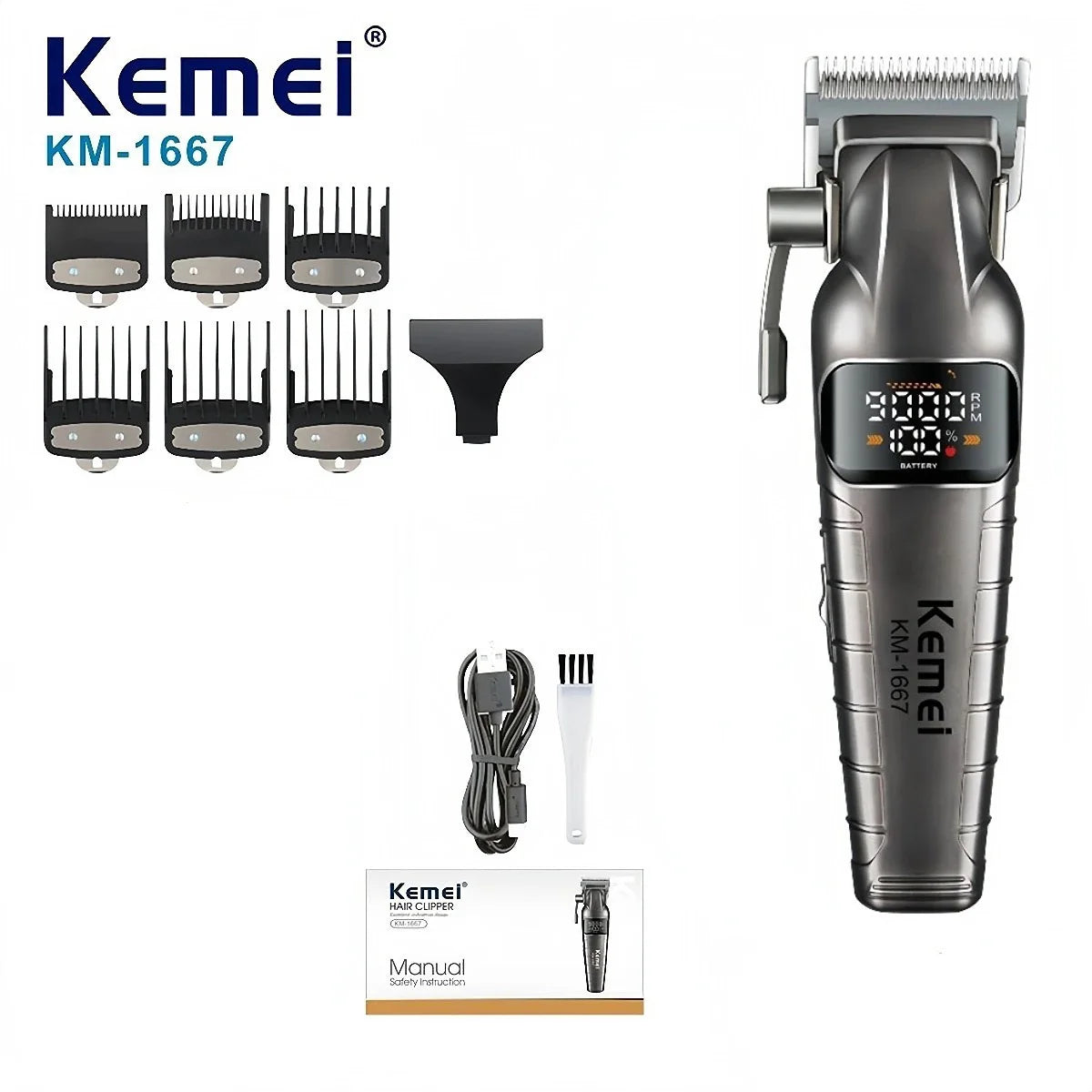 Kemei KM-1667 Cordless Hair Clipper 9000RPM Trimmer