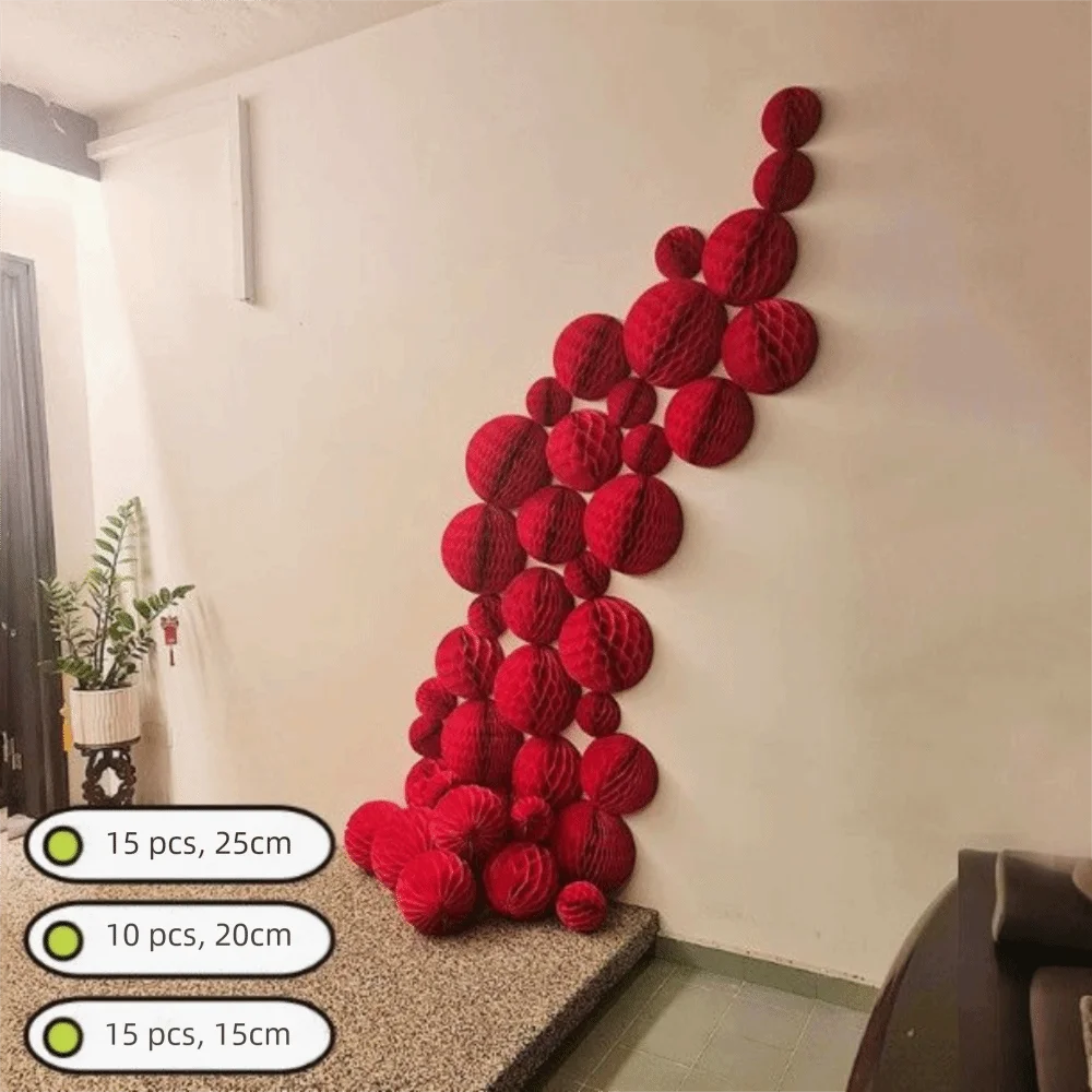 Red Honeycomb Tissue Paper Lantern Balls – Party & Wedding Decor