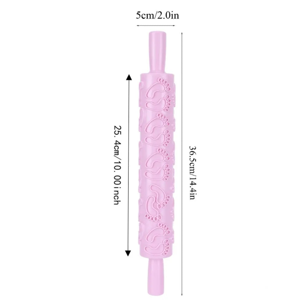 Fondant Embossing Rolling Pin – Food-Grade PP Rose & Feet Pattern