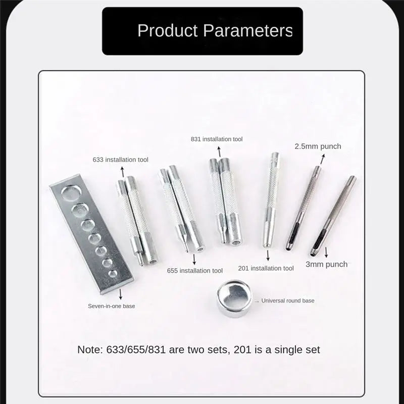 11-Piece Leather Snap Button & Rivet Punching Set – Silver