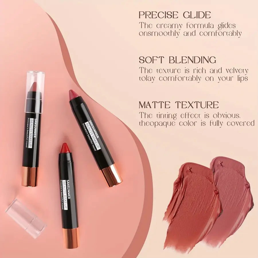 VIBE 8-Color Matte Moisturizing Lipstick Crayons – Waterproof