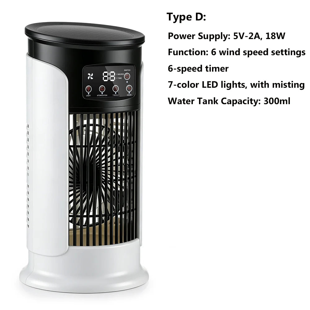 Desktop Air Cooler Fan with LED Light & Misting Humidifier