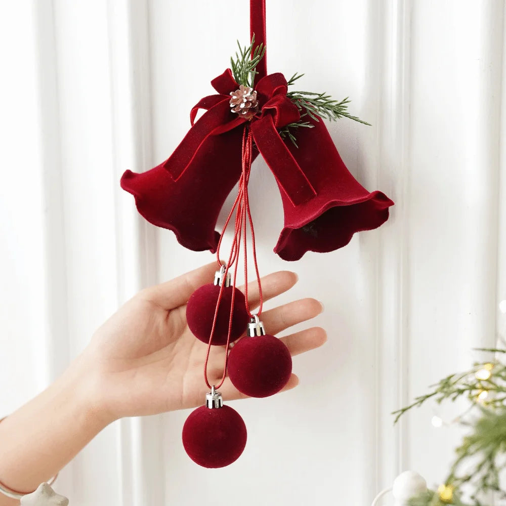 Wine Red Bow Bell Christmas Tree Topper Ornament Pendant