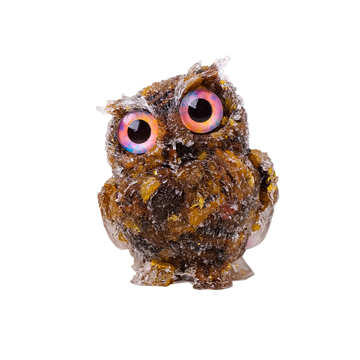 Crystal Owl Figurine – Amethyst & Rose Quartz Resin Ornament