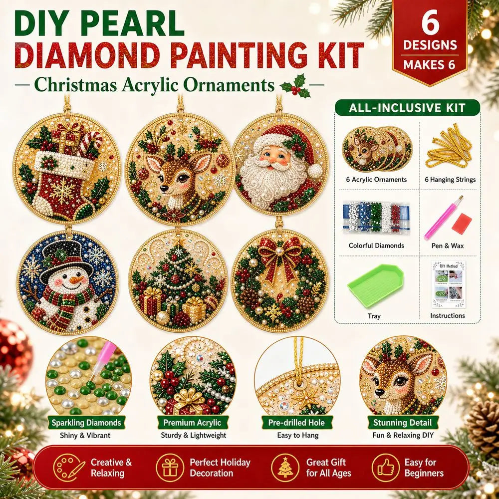 6-Pack DIY Christmas Wooden Ornaments Resin Gems Craft Kit