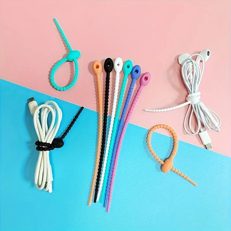 Silicone Reusable Cable Wire Organizer Ties & Cord Winder 5/10 Pcs