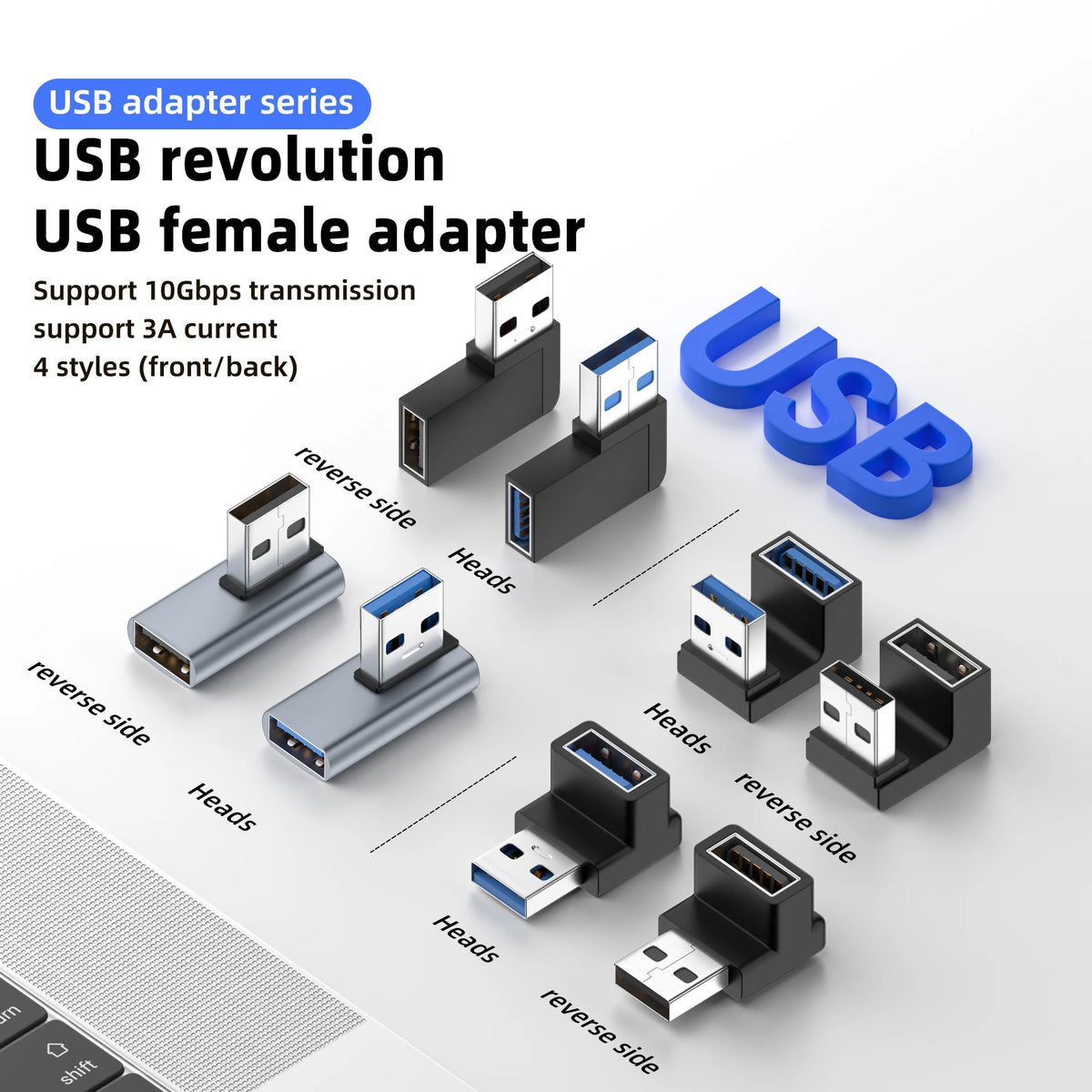USB-A Female to Male Adapter 90°/180° Angled 10Gbps Converter