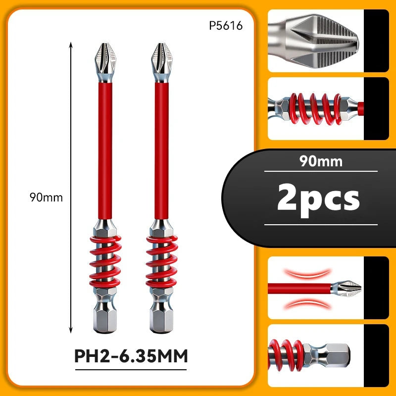 Magnetic Spring Screwdriver Bits PH2 1/4" Hex 60/90/110mm