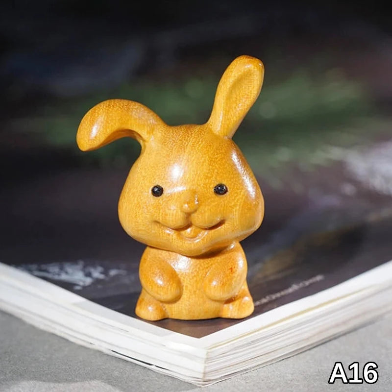 Wood Carved Easter Bunny Figurine – Cute Rabbit Ornament Gift