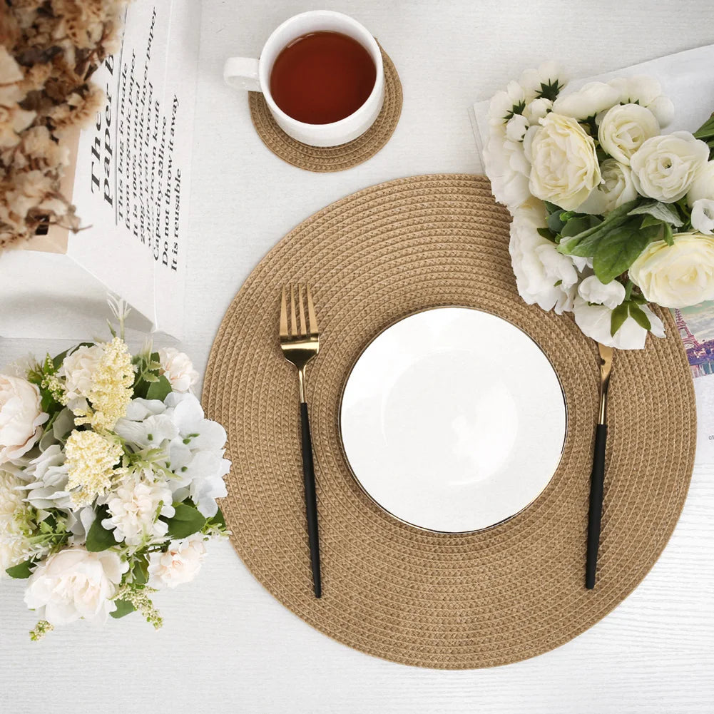Round Woven Placemats Set of 6 – 34cm Heat Resistant PP Mats