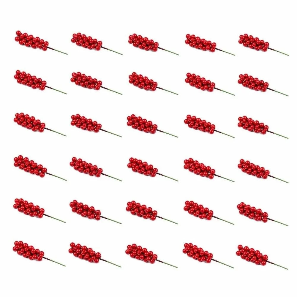 30PCS Red Artificial Berry Picks – Flexible Wire Christmas Decor