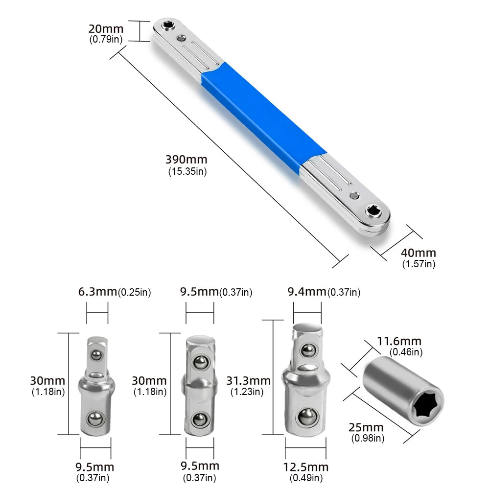 Offset Ratchet Spanner Set with 1/4 3/8 1/2" Square Adapters