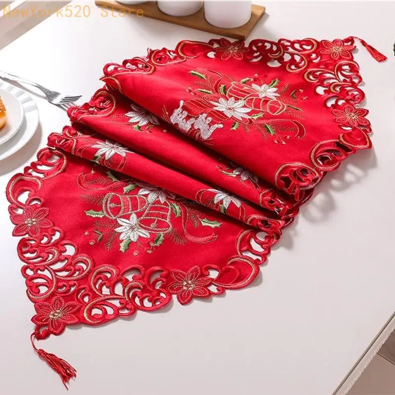 Holly Embroidered Christmas Table Runner 38×176 cm