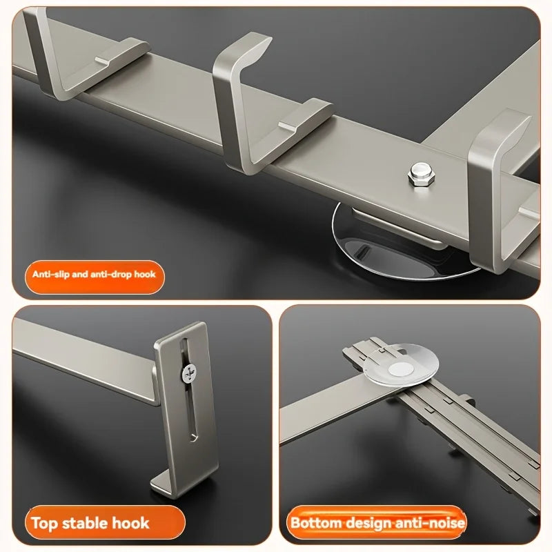 Over-The-Door Hook Rack 5/7 Hooks Aluminum Adjustable Organizer
